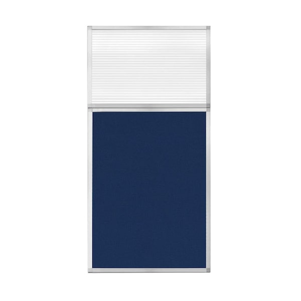 Hush Panel Configurable Cubicle Partition 3' x 6' W/ Window Navy Blue Fabric Clear Fluted Window